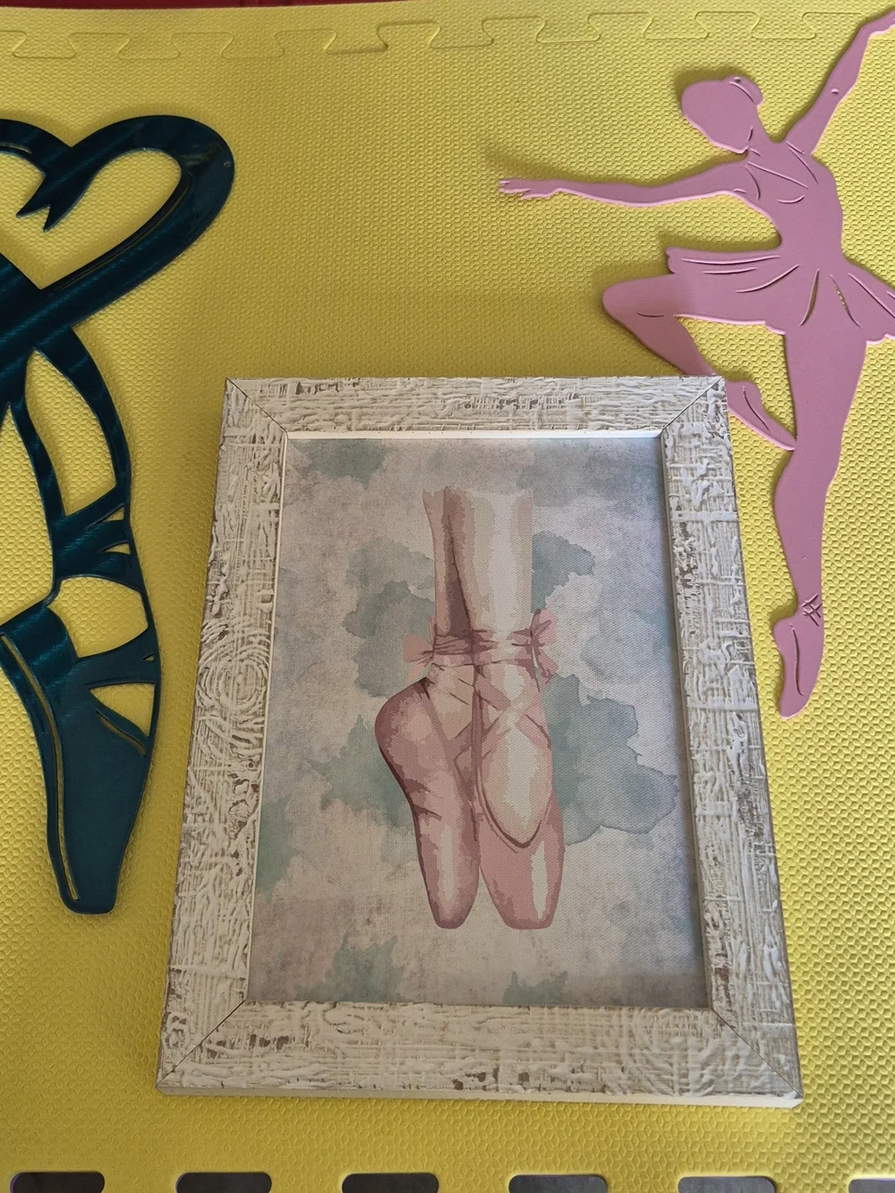 Source Unknown Framed Ballet Pointe Print - Pink, Teal